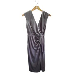 Maggy London Dress 2 Silver Gray Velvet Faux Wrap Sleeveless Party Gala Event
